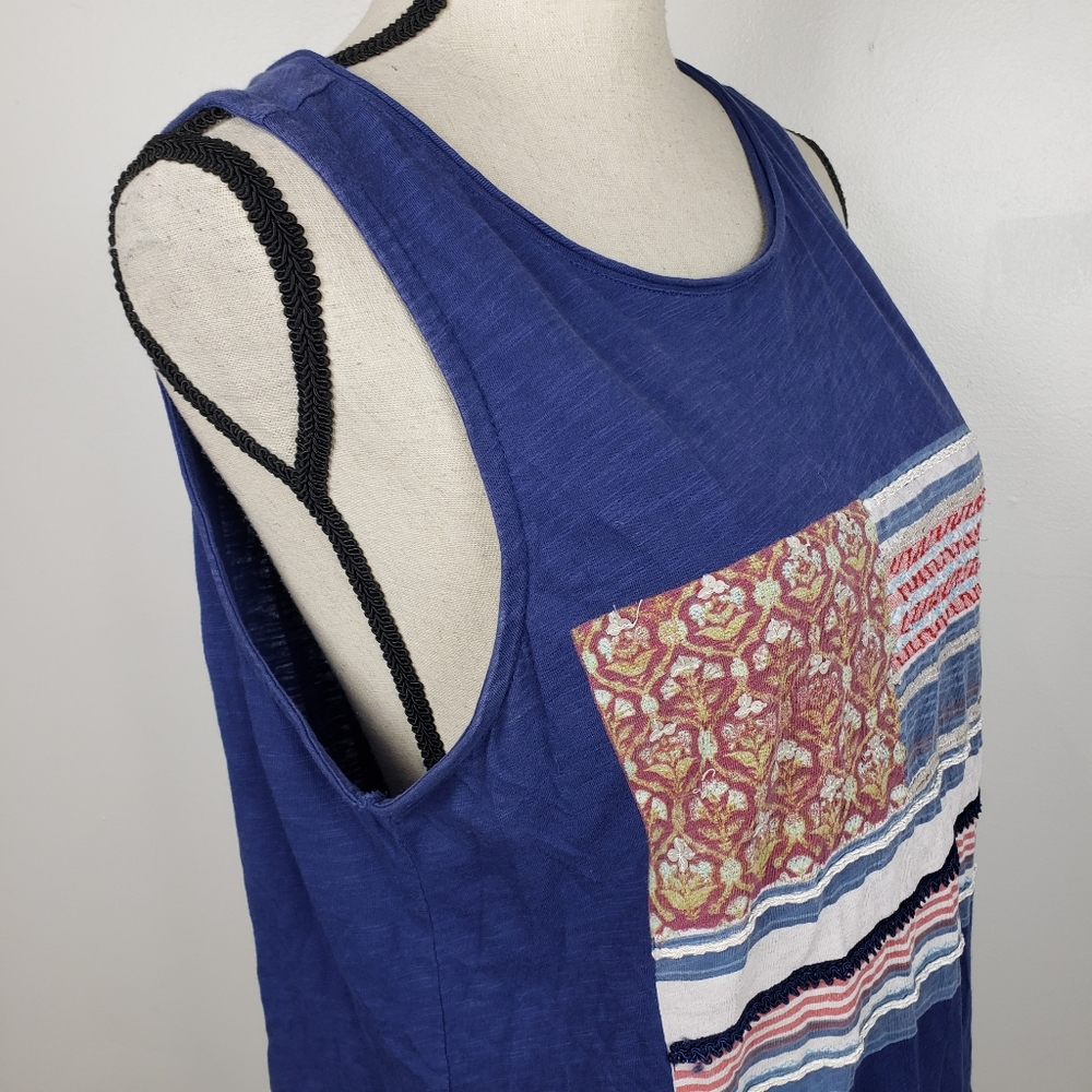 Lucky Brand Blue White Red American US Flag Scoop Neck Cotton Tank Top L - Picture 6 of 9